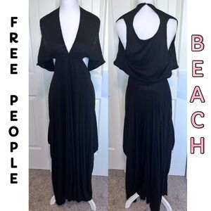 Free People Beach Black Dress Deep V Side bottom
slits Cutouts Sz Small